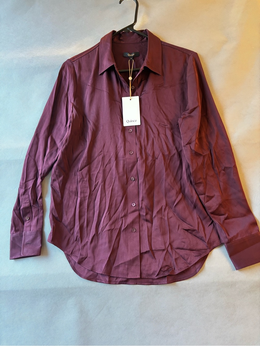 Quince Women’s Long-Sleeve Button-Up Silk Shirt - Color Wine Tasting Small